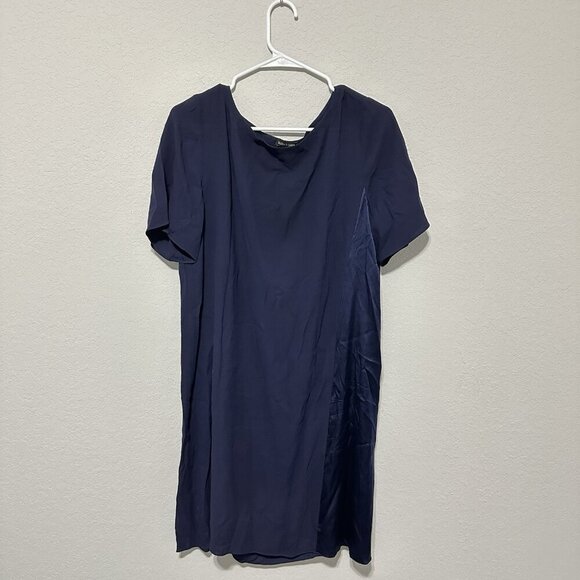 Eileen Fisher Blue 100% Silk Shirt Dress Short Sleeve Womens Size Medium - Picture 1 of 7